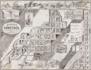 Mining on the Comstock is a detailed 24 x 34 inch lithograph